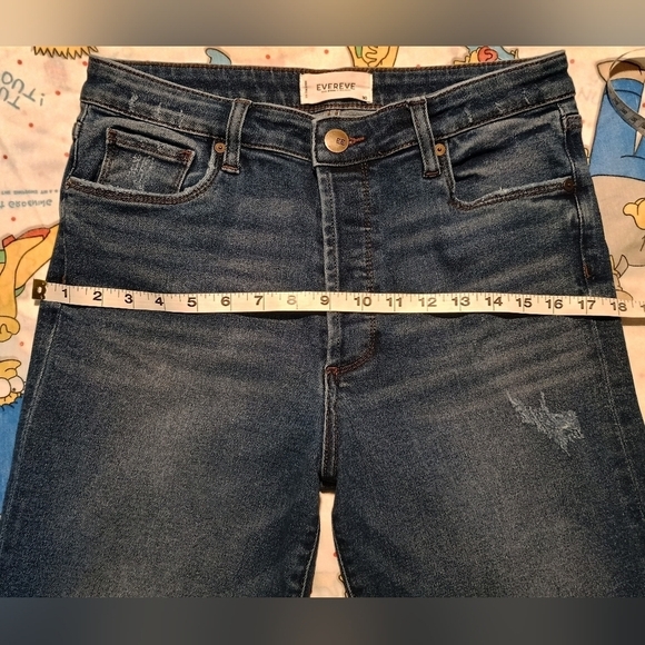 Evereve The Ever Straight Jeans High Rise Fit Button Fly Raw Hem Distressed - Picture 4 of 9